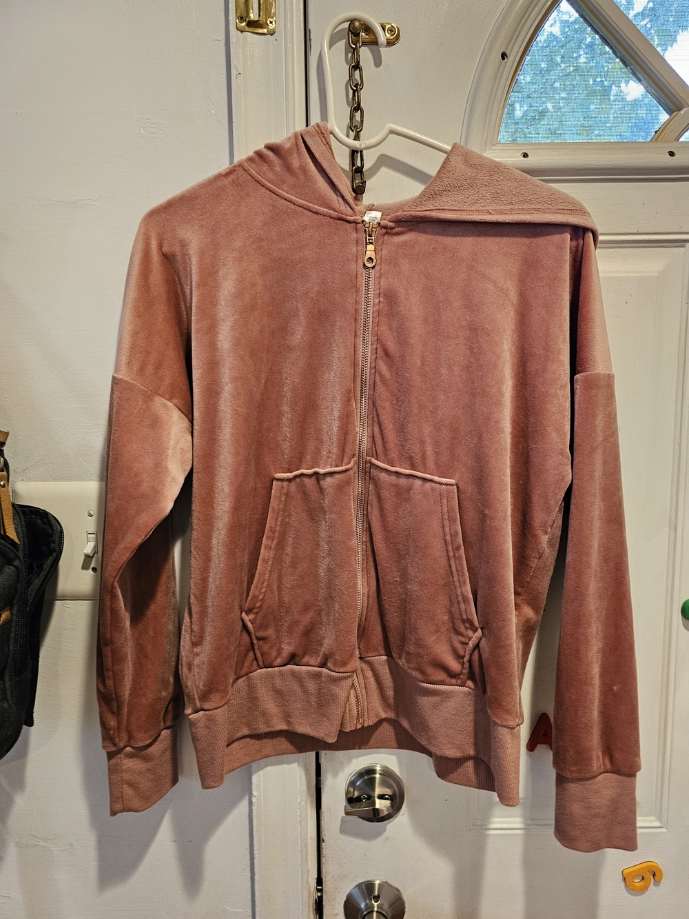 Felina Dusty Rose Velour Zip Hoodie Jacket